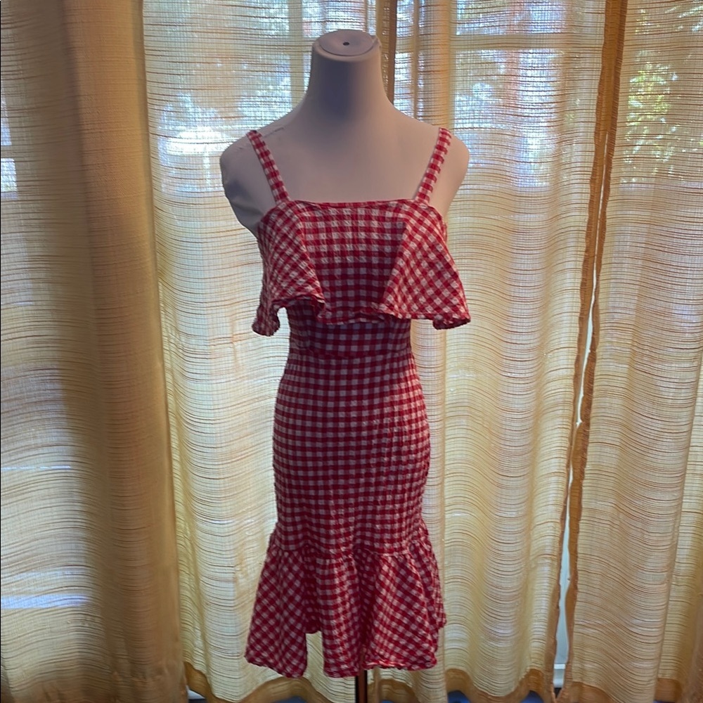Vintage Red Checkered Midi Dress | S